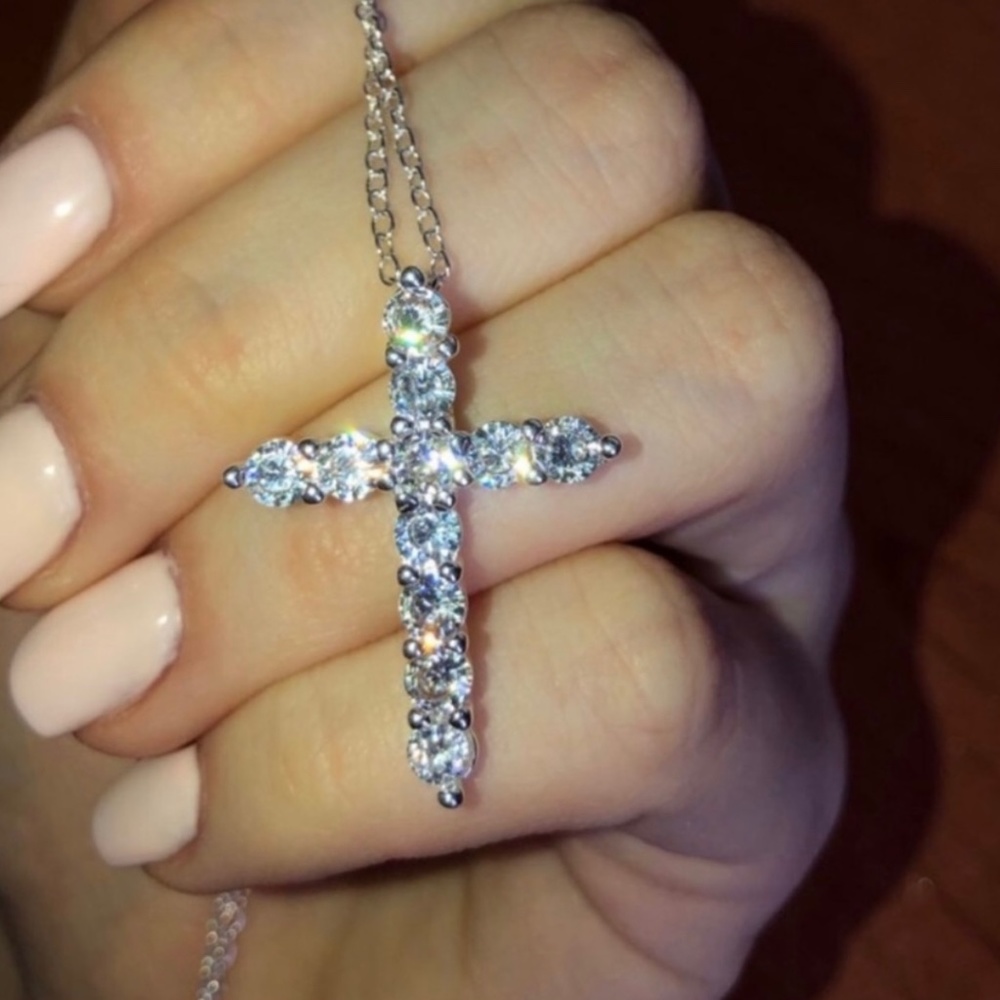 NEW Cross Necklace Icy Large Cubic Zirconia Silver Boutique